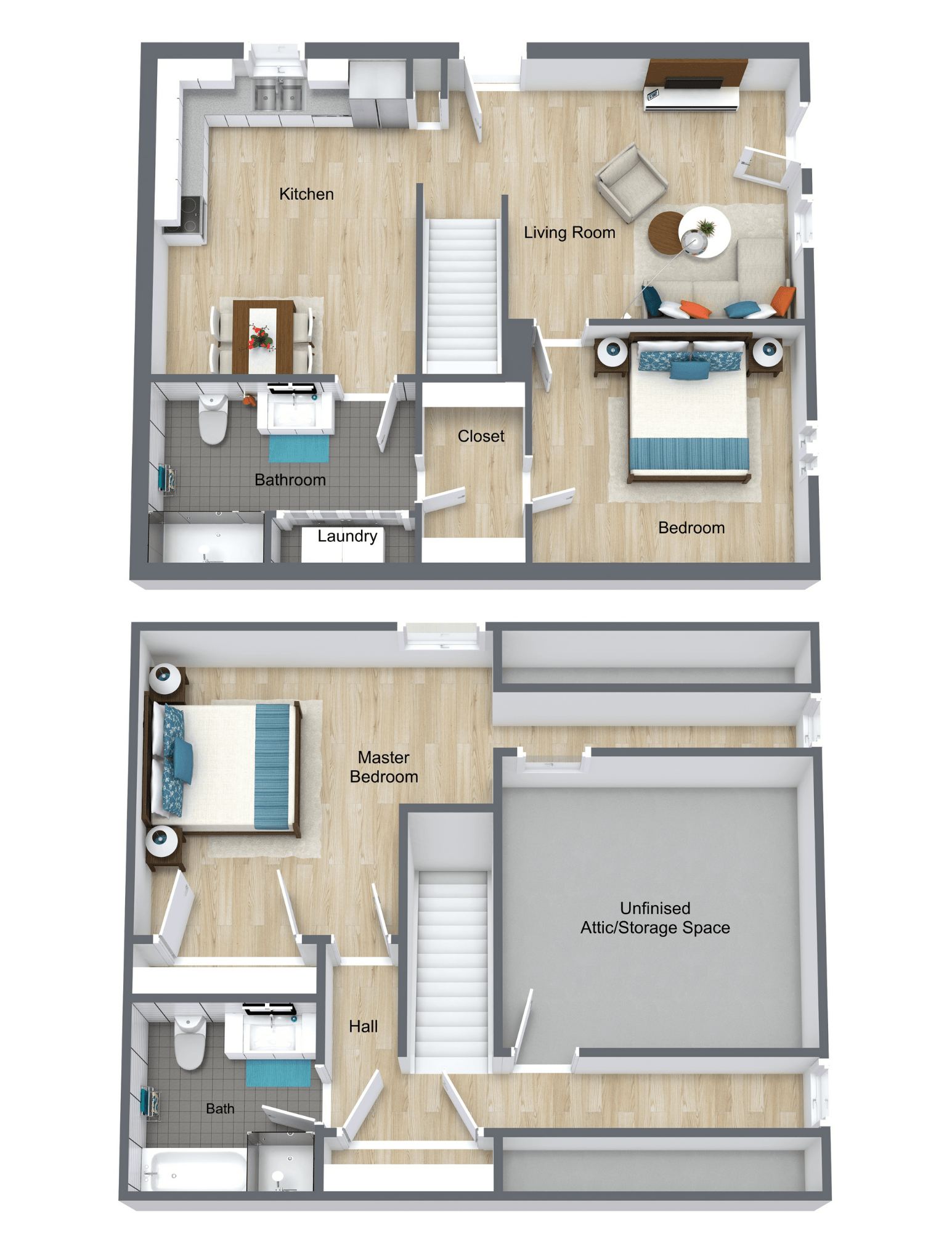 Floor plan for 2 beds, 2 baths, 980 sqft